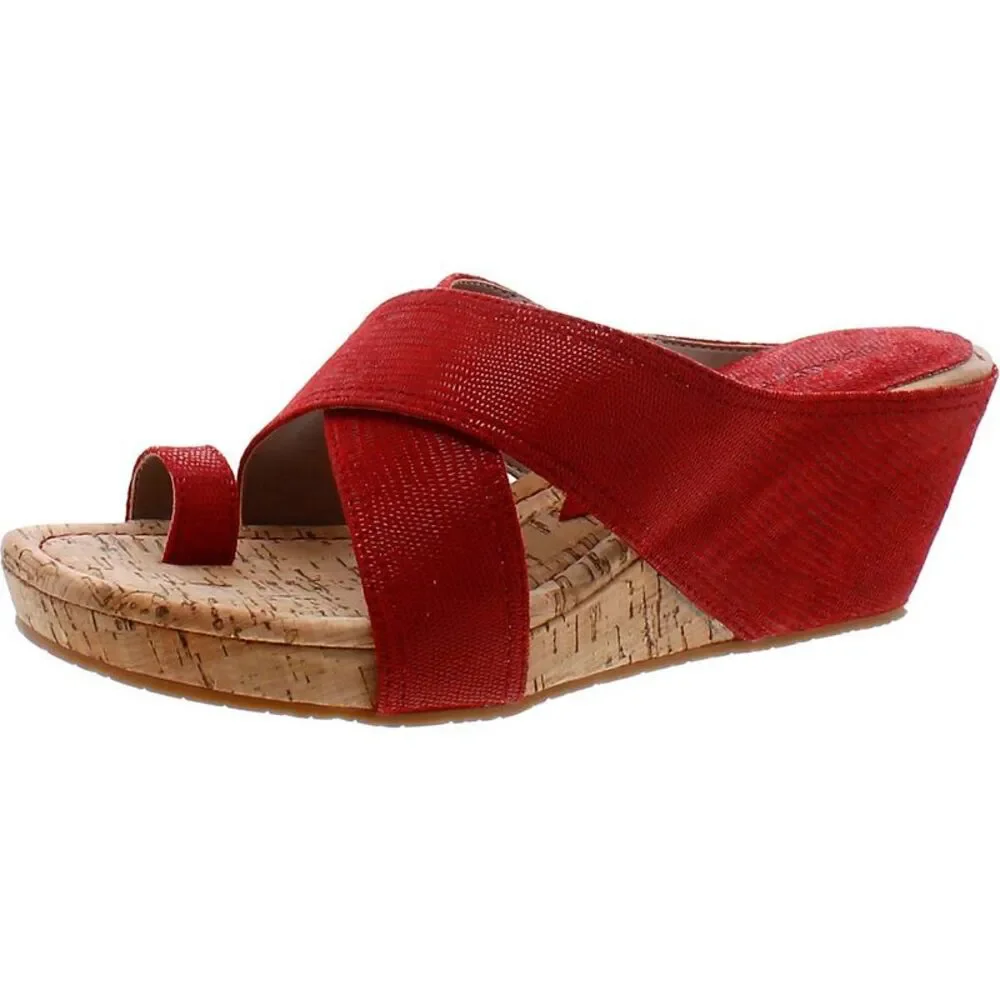 Donald J. Pliner Womens GEEA Red Leather Slip On Wedge Sandals Shoes NWT